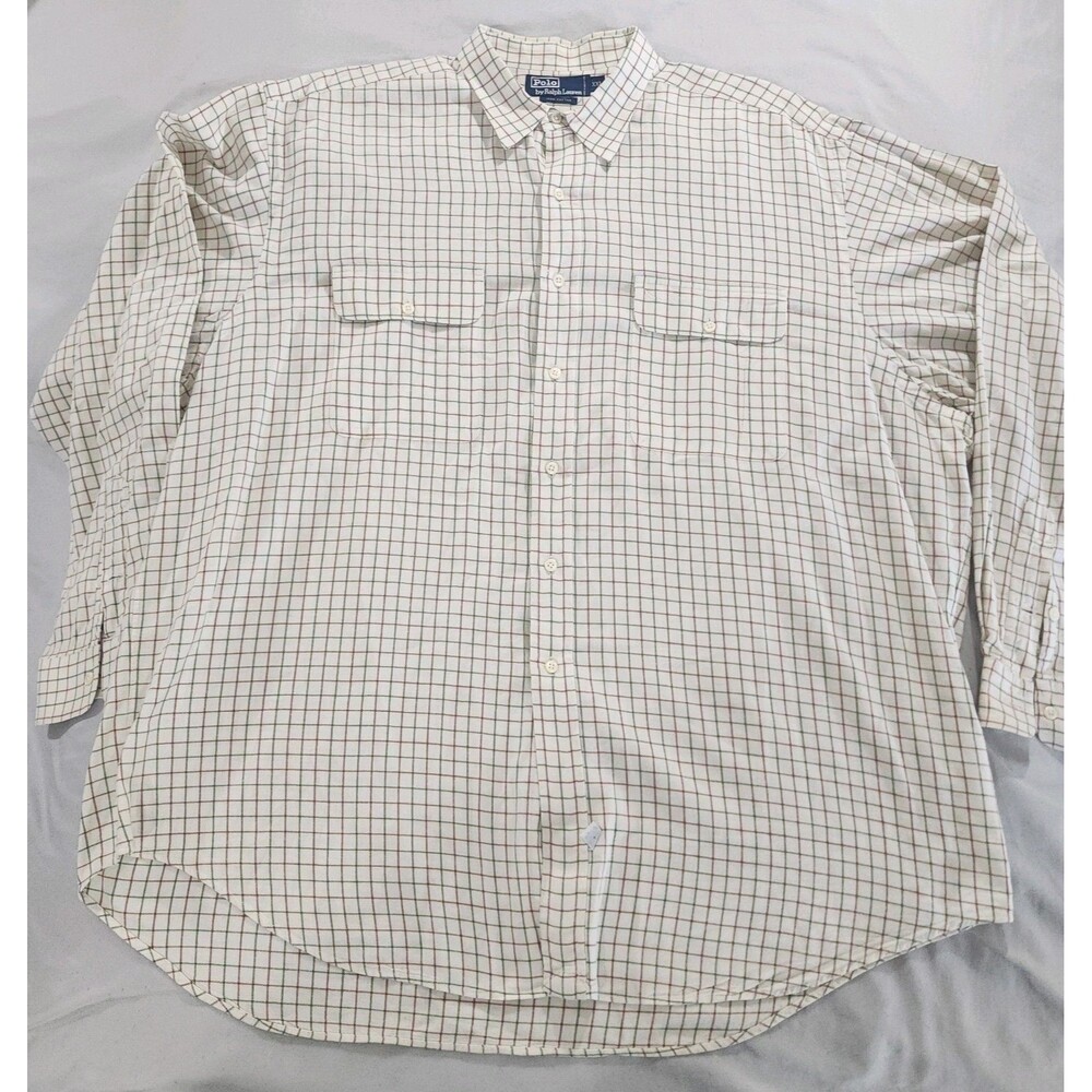 Polo Ralph Lauren Green & Red Window Pane On Cream  Mens Shirt XXL